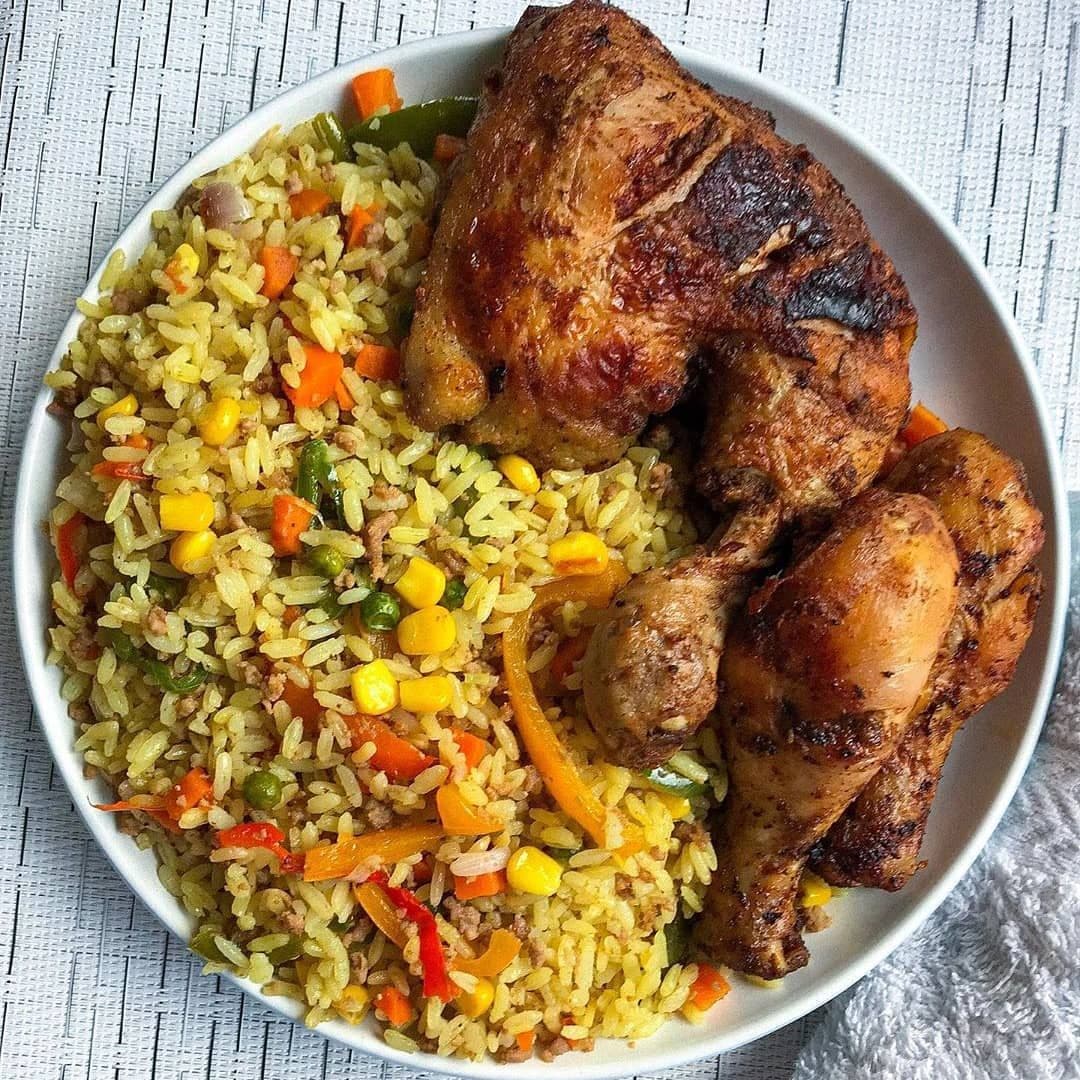 Fried Rice + Chicken + Plantain + Zobo